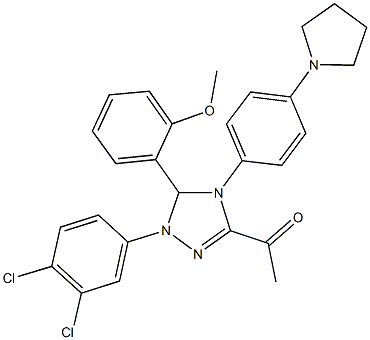 1-{1-(3,4-dichlorophenyl)-5-(2-methoxyphenyl)-4-[4-(1-pyrrolidinyl)phenyl]-4,5-dihydro-1H-1,2,4-triazol-3-yl}ethanone Struktur