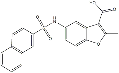 2-methyl-5-[(2-naphthylsulfonyl)amino]-1-benzofuran-3-carboxylic acid Struktur