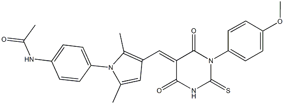 N-(4-{3-[(1-(4-methoxyphenyl)-4,6-dioxo-2-thioxotetrahydro-5(2H)-pyrimidinylidene)methyl]-2,5-dimethyl-1H-pyrrol-1-yl}phenyl)acetamide Struktur