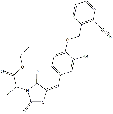 ethyl 2-(5-{3-bromo-4-[(2-cyanobenzyl)oxy]benzylidene}-2,4-dioxo-1,3-thiazolidin-3-yl)propanoate Struktur