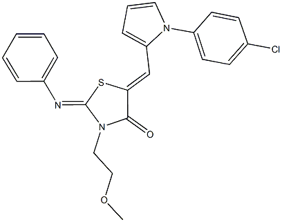 5-{[1-(4-chlorophenyl)-1H-pyrrol-2-yl]methylene}-3-(2-methoxyethyl)-2-(phenylimino)-1,3-thiazolidin-4-one Struktur