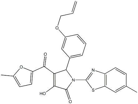 5-[3-(allyloxy)phenyl]-3-hydroxy-1-(6-methyl-1,3-benzothiazol-2-yl)-4-(5-methyl-2-furoyl)-1,5-dihydro-2H-pyrrol-2-one Struktur