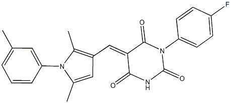 5-{[2,5-dimethyl-1-(3-methylphenyl)-1H-pyrrol-3-yl]methylene}-1-(4-fluorophenyl)-2,4,6(1H,3H,5H)-pyrimidinetrione Struktur