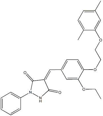 4-{4-[2-(2,5-dimethylphenoxy)ethoxy]-3-ethoxybenzylidene}-1-phenyl-3,5-pyrazolidinedione Struktur