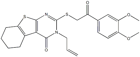 3-allyl-2-{[2-(3,4-dimethoxyphenyl)-2-oxoethyl]sulfanyl}-5,6,7,8-tetrahydro[1]benzothieno[2,3-d]pyrimidin-4(3H)-one Struktur