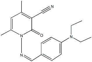 1-{[4-(diethylamino)benzylidene]amino}-4,6-dimethyl-2-oxo-1,2-dihydropyridine-3-carbonitrile Struktur