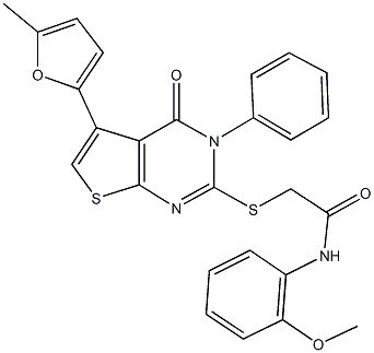 N-(2-methoxyphenyl)-2-{[5-(5-methyl-2-furyl)-4-oxo-3-phenyl-3,4-dihydrothieno[2,3-d]pyrimidin-2-yl]sulfanyl}acetamide Struktur