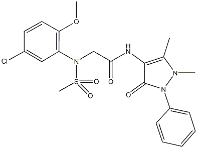 2-[5-chloro-2-methoxy(methylsulfonyl)anilino]-N-(1,5-dimethyl-3-oxo-2-phenyl-2,3-dihydro-1H-pyrazol-4-yl)acetamide Struktur