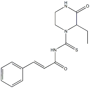 N-[(2-ethyl-3-oxo-1-piperazinyl)carbothioyl]-3-phenylacrylamide Struktur