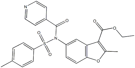 ethyl 5-{isonicotinoyl[(4-methylphenyl)sulfonyl]amino}-2-methyl-1-benzofuran-3-carboxylate Struktur