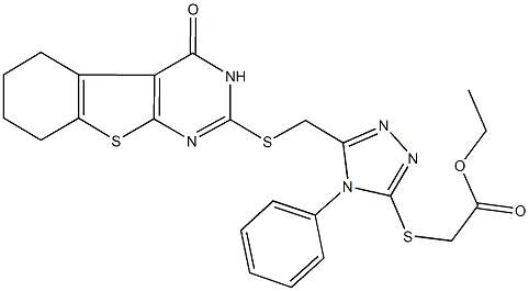 ethyl [(5-{[(4-oxo-3,4,5,6,7,8-hexahydro[1]benzothieno[2,3-d]pyrimidin-2-yl)sulfanyl]methyl}-4-phenyl-4H-1,2,4-triazol-3-yl)sulfanyl]acetate Struktur