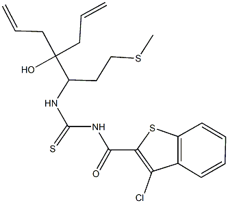 N-{2-allyl-2-hydroxy-1-[2-(methylsulfanyl)ethyl]-4-pentenyl}-N'-[(3-chloro-1-benzothien-2-yl)carbonyl]thiourea Struktur