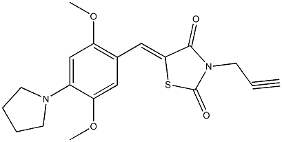 5-[2,5-dimethoxy-4-(1-pyrrolidinyl)benzylidene]-3-(2-propynyl)-1,3-thiazolidine-2,4-dione Struktur