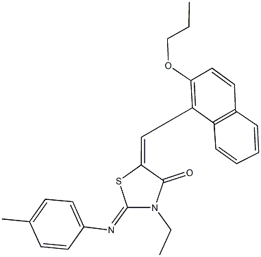 3-ethyl-2-[(4-methylphenyl)imino]-5-[(2-propoxy-1-naphthyl)methylene]-1,3-thiazolidin-4-one Struktur