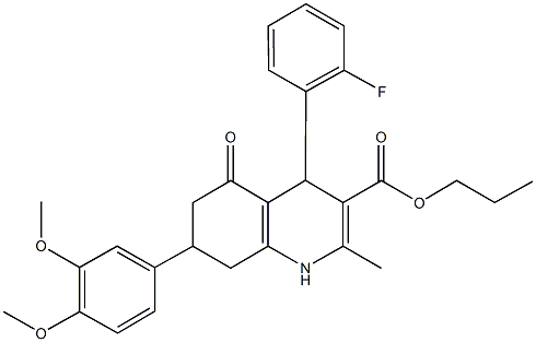 propyl 7-(3,4-dimethoxyphenyl)-4-(2-fluorophenyl)-2-methyl-5-oxo-1,4,5,6,7,8-hexahydro-3-quinolinecarboxylate Struktur