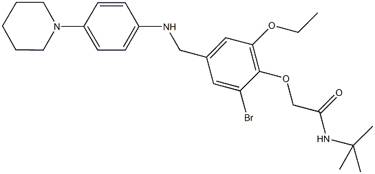 2-(2-bromo-6-ethoxy-4-{[4-(1-piperidinyl)anilino]methyl}phenoxy)-N-(tert-butyl)acetamide Struktur