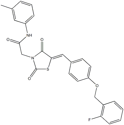 2-(5-{4-[(2-fluorobenzyl)oxy]benzylidene}-2,4-dioxo-1,3-thiazolidin-3-yl)-N-(3-methylphenyl)acetamide Struktur