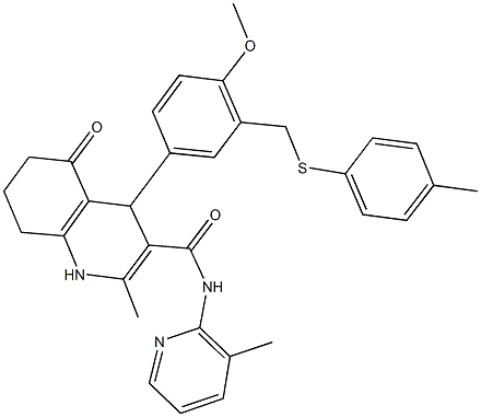 4-(4-methoxy-3-{[(4-methylphenyl)sulfanyl]methyl}phenyl)-2-methyl-N-(3-methyl-2-pyridinyl)-5-oxo-1,4,5,6,7,8-hexahydro-3-quinolinecarboxamide Struktur