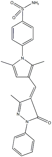 4-{2,5-dimethyl-3-[(3-methyl-5-oxo-1-phenyl-1,5-dihydro-4H-pyrazol-4-ylidene)methyl]-1H-pyrrol-1-yl}benzenesulfonamide Struktur