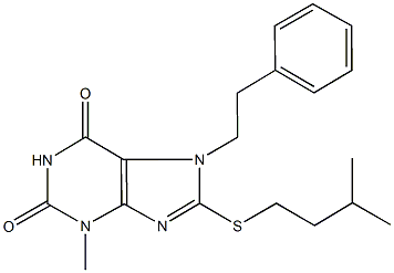 8-(isopentylsulfanyl)-3-methyl-7-(2-phenylethyl)-3,7-dihydro-1H-purine-2,6-dione Struktur