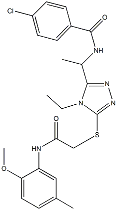 4-chloro-N-[1-(4-ethyl-5-{[2-(2-methoxy-5-methylanilino)-2-oxoethyl]sulfanyl}-4H-1,2,4-triazol-3-yl)ethyl]benzamide Struktur