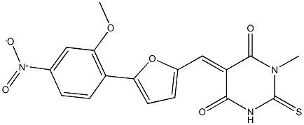 5-[(5-{4-nitro-2-methoxyphenyl}-2-furyl)methylene]-1-methyl-2-thioxodihydro-4,6(1H,5H)-pyrimidinedione Struktur