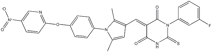 1-(3-fluorophenyl)-5-({1-[4-({5-nitro-2-pyridinyl}oxy)phenyl]-2,5-dimethyl-1H-pyrrol-3-yl}methylene)-2-thioxodihydro-4,6(1H,5H)-pyrimidinedione Struktur