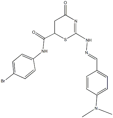 N-(4-bromophenyl)-2-{2-[4-(dimethylamino)benzylidene]hydrazino}-4-oxo-5,6-dihydro-4H-1,3-thiazine-6-carboxamide Struktur