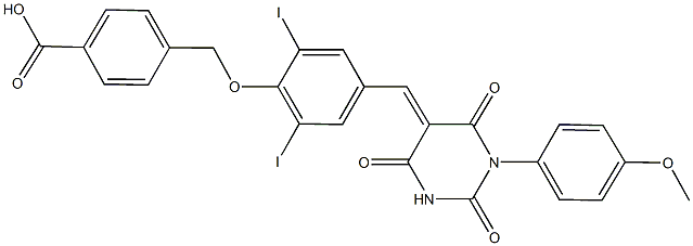 4-({2,6-diiodo-4-[(1-(4-methoxyphenyl)-2,4,6-trioxotetrahydro-5(2H)-pyrimidinylidene)methyl]phenoxy}methyl)benzoic acid Struktur