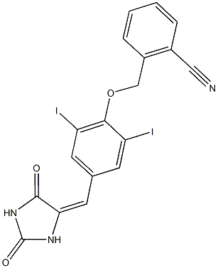 2-({4-[(2,5-dioxo-4-imidazolidinylidene)methyl]-2,6-diiodophenoxy}methyl)benzonitrile Struktur