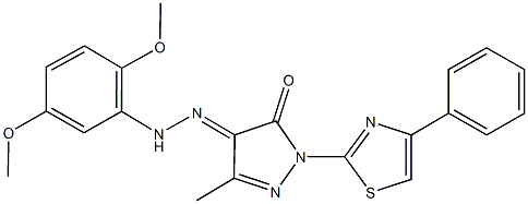 3-methyl-1-(4-phenyl-1,3-thiazol-2-yl)-1H-pyrazole-4,5-dione 4-[(2,5-dimethoxyphenyl)hydrazone] Struktur