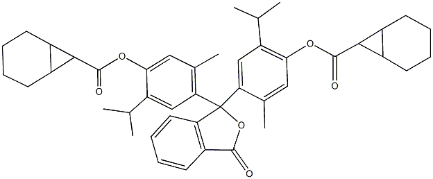 4-(1-{4-[(bicyclo[4.1.0]hept-7-ylcarbonyl)oxy]-5-isopropyl-2-methylphenyl}-3-oxo-1,3-dihydro-2-benzofuran-1-yl)-2-isopropyl-5-methylphenyl bicyclo[4.1.0]heptane-7-carboxylate Struktur