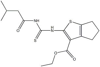 ethyl 2-({[(3-methylbutanoyl)amino]carbothioyl}amino)-5,6-dihydro-4H-cyclopenta[b]thiophene-3-carboxylate Struktur