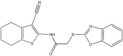 2-(1,3-benzoxazol-2-ylsulfanyl)-N-(3-cyano-4,5,6,7-tetrahydro-1-benzothien-2-yl)acetamide Struktur