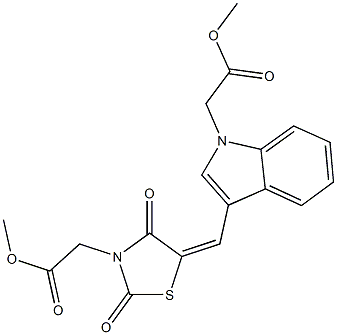 methyl (3-{[3-(2-methoxy-2-oxoethyl)-2,4-dioxo-1,3-thiazolidin-5-ylidene]methyl}-1H-indol-1-yl)acetate Struktur