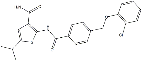 2-({4-[(2-chlorophenoxy)methyl]benzoyl}amino)-5-isopropyl-3-thiophenecarboxamide Struktur