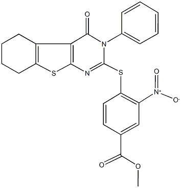 methyl 3-nitro-4-[(4-oxo-3-phenyl-3,4,5,6,7,8-hexahydro[1]benzothieno[2,3-d]pyrimidin-2-yl)sulfanyl]benzoate Struktur