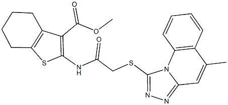 methyl 2-({[(5-methyl[1,2,4]triazolo[4,3-a]quinolin-1-yl)sulfanyl]acetyl}amino)-4,5,6,7-tetrahydro-1-benzothiophene-3-carboxylate Struktur