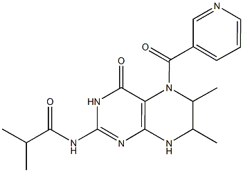 N-[6,7-dimethyl-4-oxo-5-(3-pyridinylcarbonyl)-3,4,5,6,7,8-hexahydro-2-pteridinyl]-2-methylpropanamide Struktur