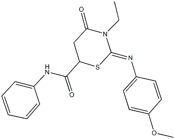 3-ethyl-2-[(4-methoxyphenyl)imino]-4-oxo-N-phenyl-1,3-thiazinane-6-carboxamide Struktur