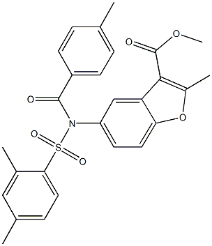 methyl 5-[[(2,4-dimethylphenyl)sulfonyl](4-methylbenzoyl)amino]-2-methyl-1-benzofuran-3-carboxylate Struktur