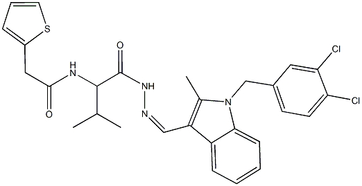 N-{1-[(2-{[1-(3,4-dichlorobenzyl)-2-methyl-1H-indol-3-yl]methylene}hydrazino)carbonyl]-2-methylpropyl}-2-thien-2-ylacetamide Struktur