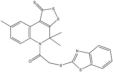 5-[(1,3-benzothiazol-2-ylsulfanyl)acetyl]-4,4,8-trimethyl-4,5-dihydro-1H-[1,2]dithiolo[3,4-c]quinoline-1-thione Struktur