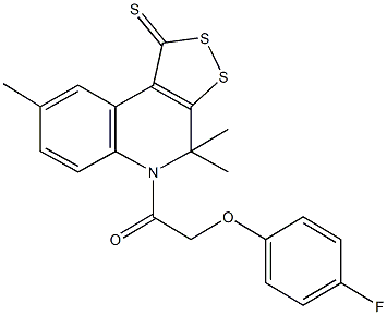 5-[(4-fluorophenoxy)acetyl]-4,4,8-trimethyl-4,5-dihydro-1H-[1,2]dithiolo[3,4-c]quinoline-1-thione Struktur