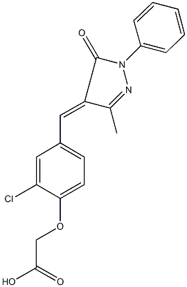 {2-chloro-4-[(3-methyl-5-oxo-1-phenyl-1,5-dihydro-4H-pyrazol-4-ylidene)methyl]phenoxy}acetic acid Struktur