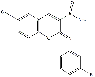 2-[(3-bromophenyl)imino]-6-chloro-2H-chromene-3-carboxamide Struktur