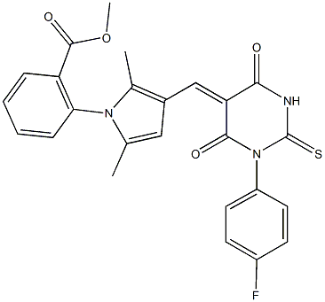 methyl 2-{3-[(1-(4-fluorophenyl)-4,6-dioxo-2-thioxotetrahydro-5(2H)-pyrimidinylidene)methyl]-2,5-dimethyl-1H-pyrrol-1-yl}benzoate Struktur