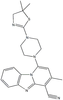 1-[4-(5,5-dimethyl-4,5-dihydro-1,3-thiazol-2-yl)-1-piperazinyl]-3-methylpyrido[1,2-a]benzimidazole-4-carbonitrile Struktur