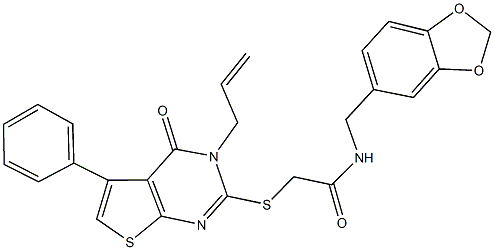 2-[(3-allyl-4-oxo-5-phenyl-3,4-dihydrothieno[2,3-d]pyrimidin-2-yl)sulfanyl]-N-(1,3-benzodioxol-5-ylmethyl)acetamide Struktur