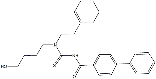 N'-([1,1'-biphenyl]-4-ylcarbonyl)-N-[2-(1-cyclohexen-1-yl)ethyl]-N-(4-hydroxybutyl)thiourea Struktur